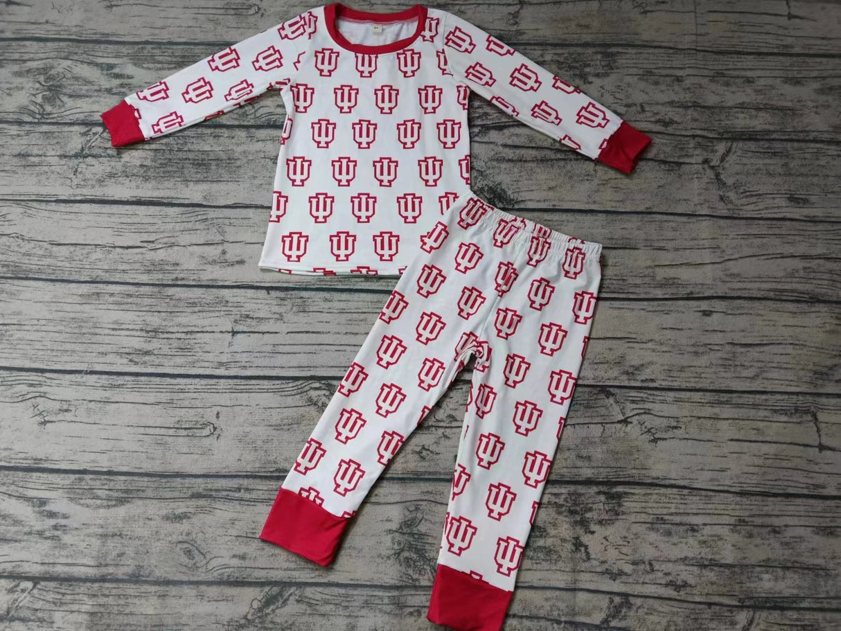 MOQ 3 pcs I U long sleeves white kids team pajamas