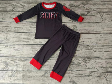 MOQ 3 pcs C black red kids team pajamas