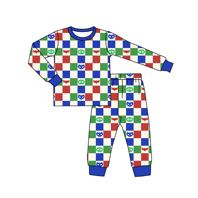 MOQ 5 green red blue plaid baby kids pajamas