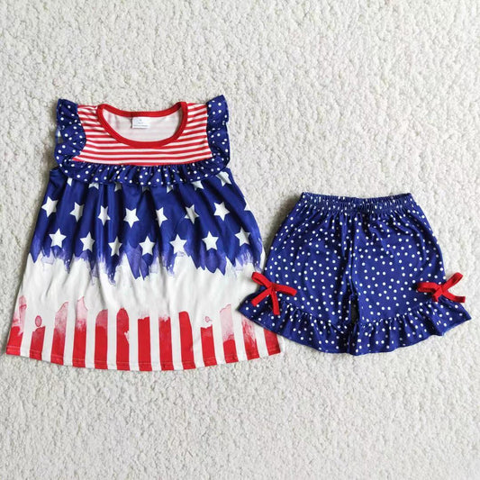 Star and stripe tunic polka dots shorts baby girls 4th of july clothing