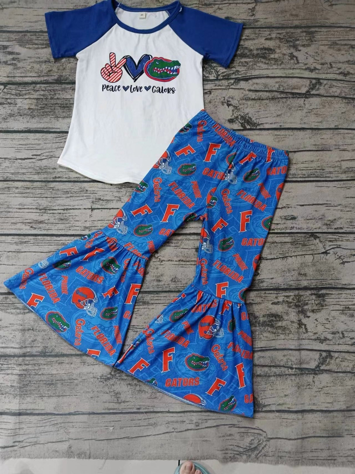 MOQ 3 pcs peace love crocodile kids girls team outfits