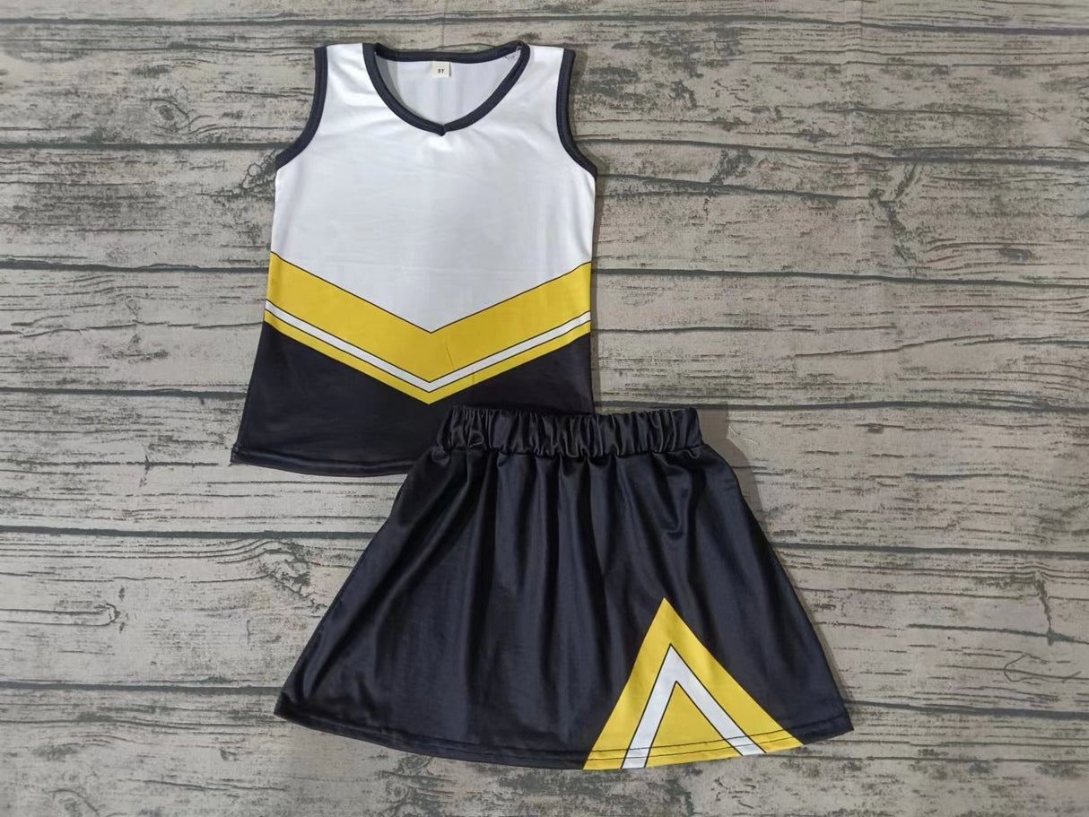 MOQ 3 pcs blank black yellow white top skirt girls cheer clothes
