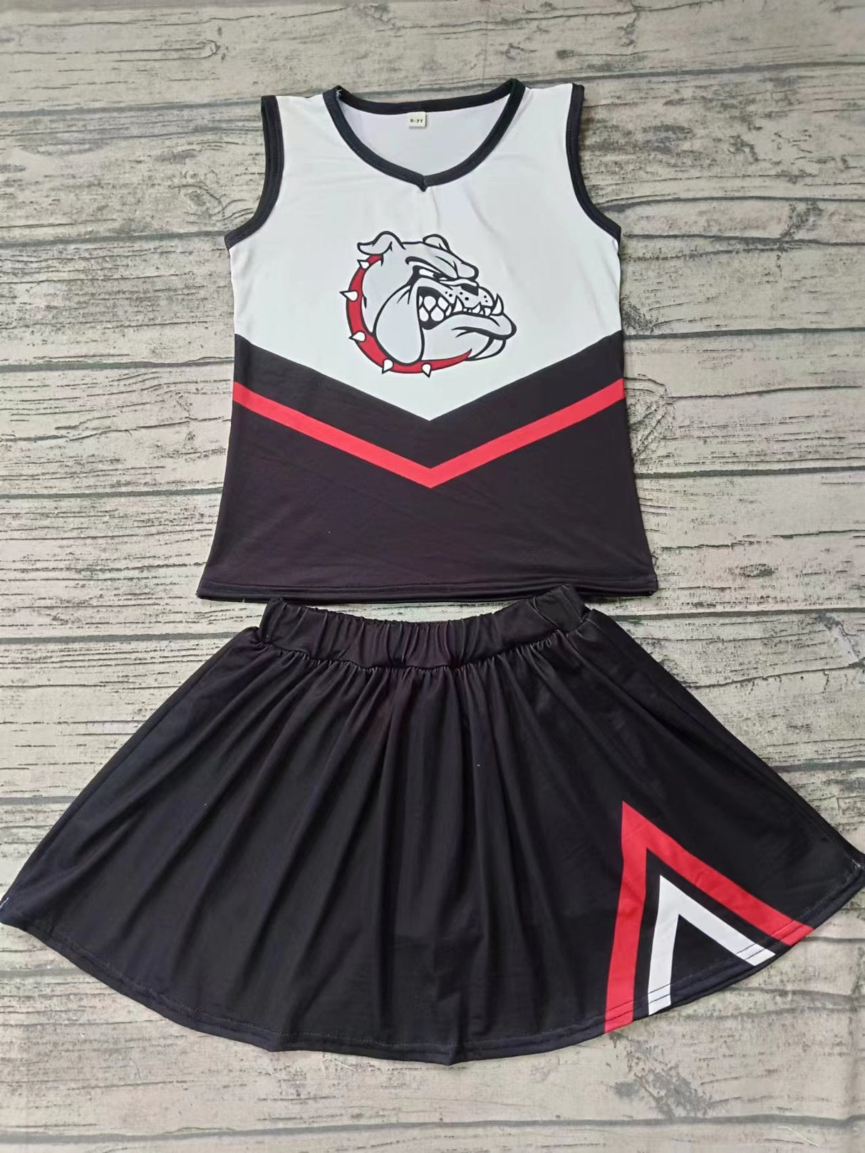 MOQ 3 pcs dog black red white top skirt girls cheer clothes