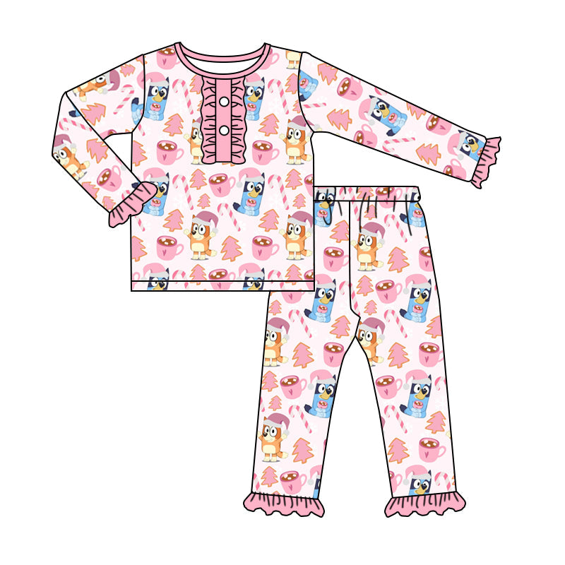 MOQ 5 pink dog candy cane kids girls Christmas outfits