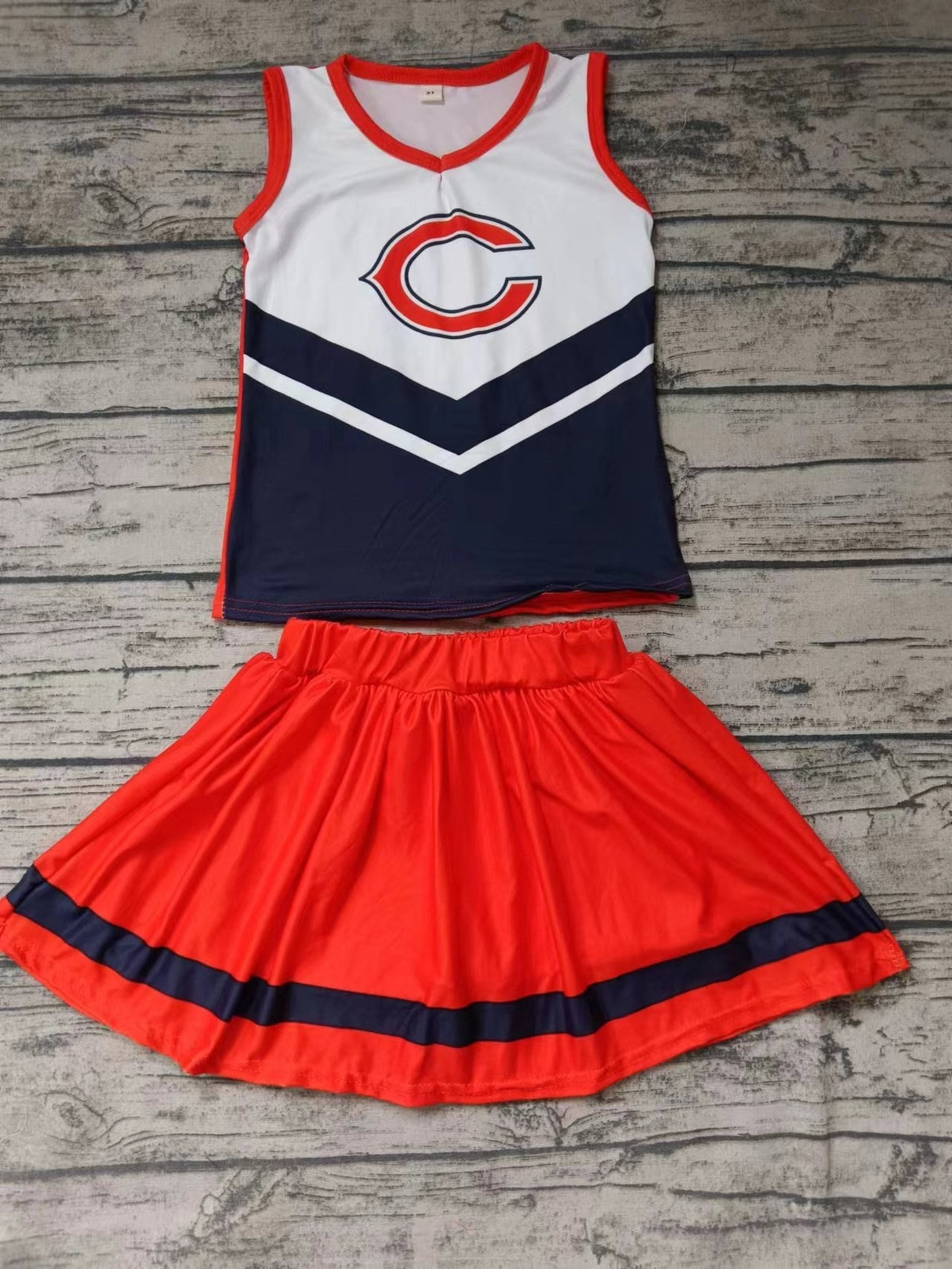 MOQ 3 pcs C orange navy top skirt girls cheer clothes