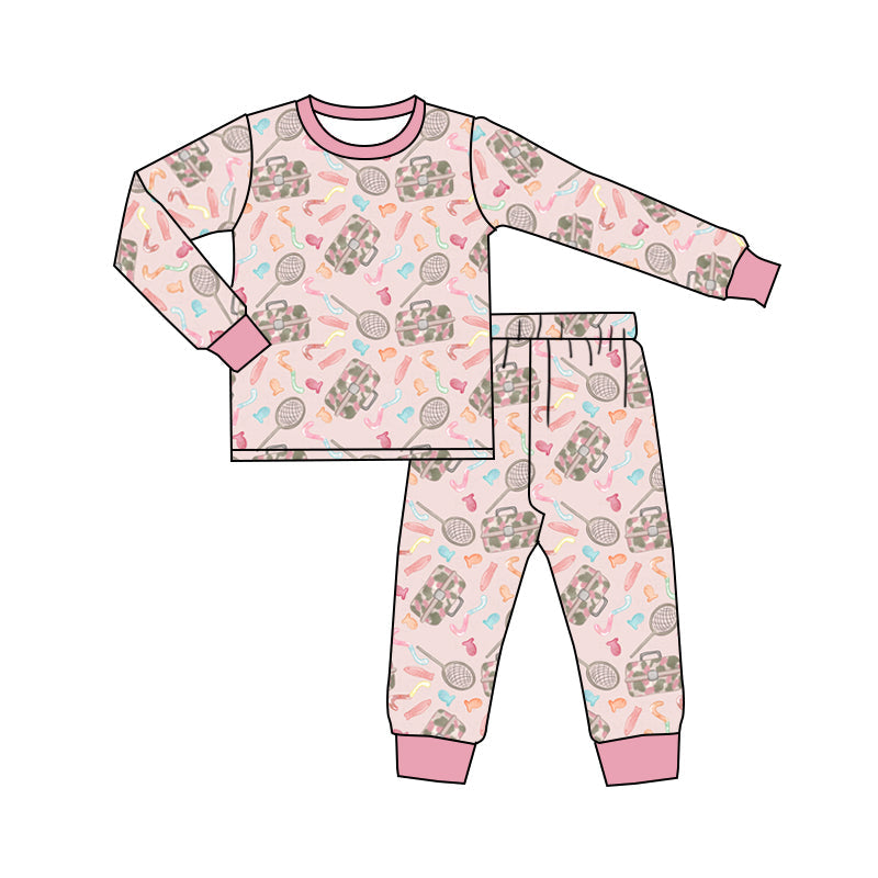 MOQ 5 pink fishing baby girls long sleeves pajamas