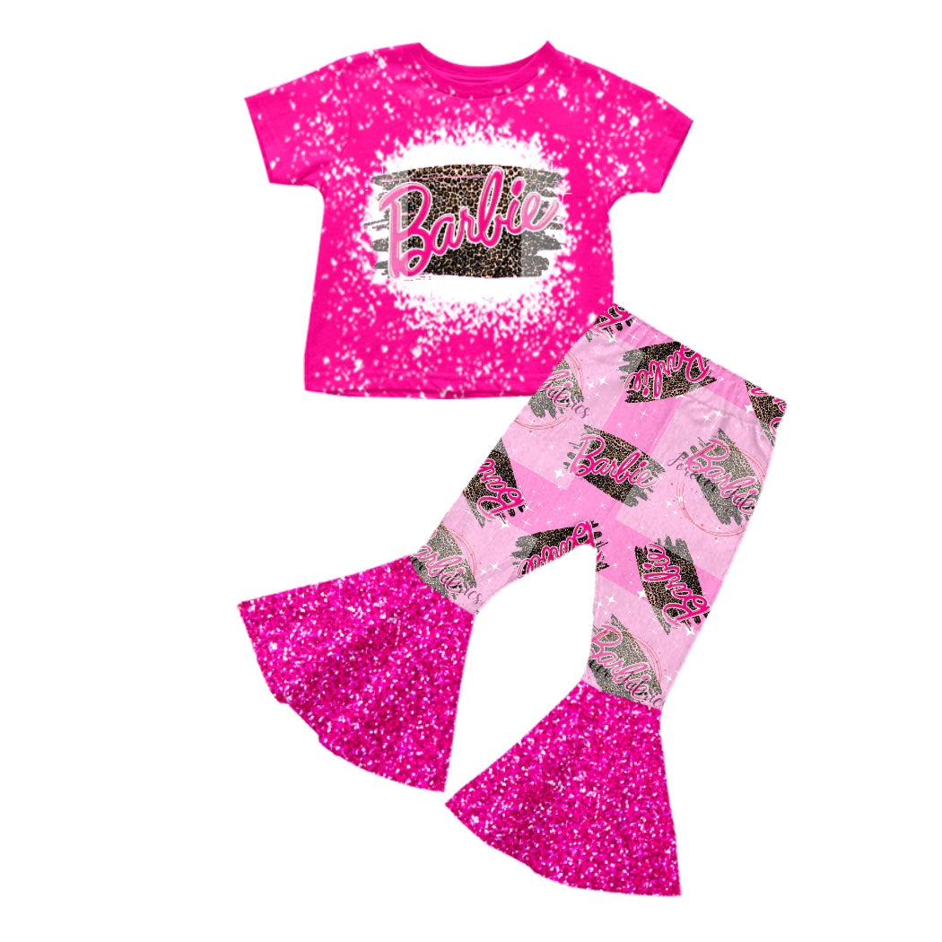 MOQ 5 hot pink leopard bleached shirt party girls clothing