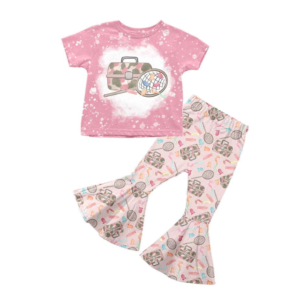 MOQ 5 Pink bleached shirt pants fishing girls clothes