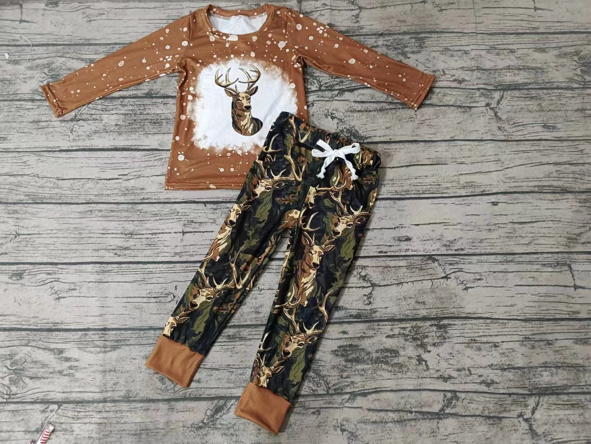 MOQ 3 pcs deer bleached top pants boy clothing set
