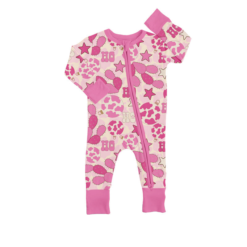 MOQ 5 PCS pink ho ho ho cactus baby girls Christmas romper