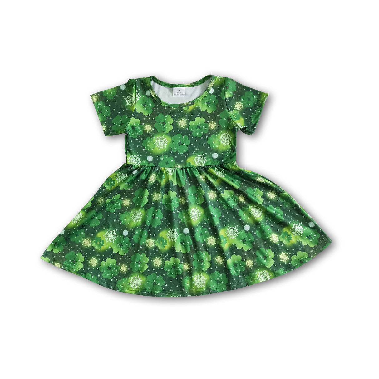 Green short sleeve st patrick twirl dresses