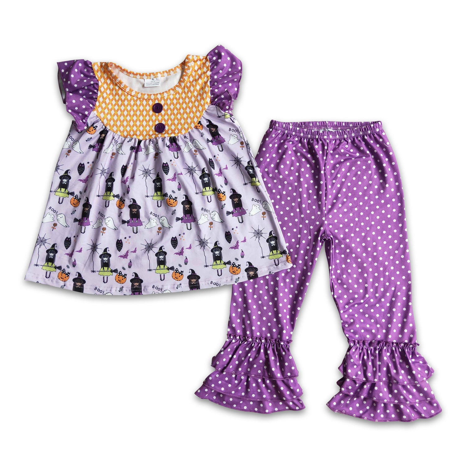 Ghost witch tunic purple pants girls Halloween clothing