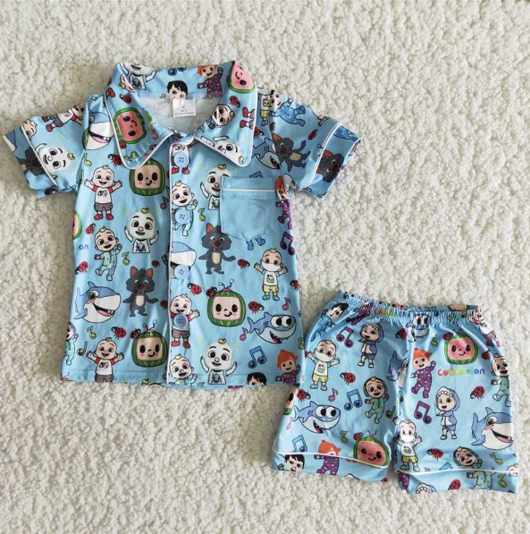 Blue little boys melon short sleeve pjs
