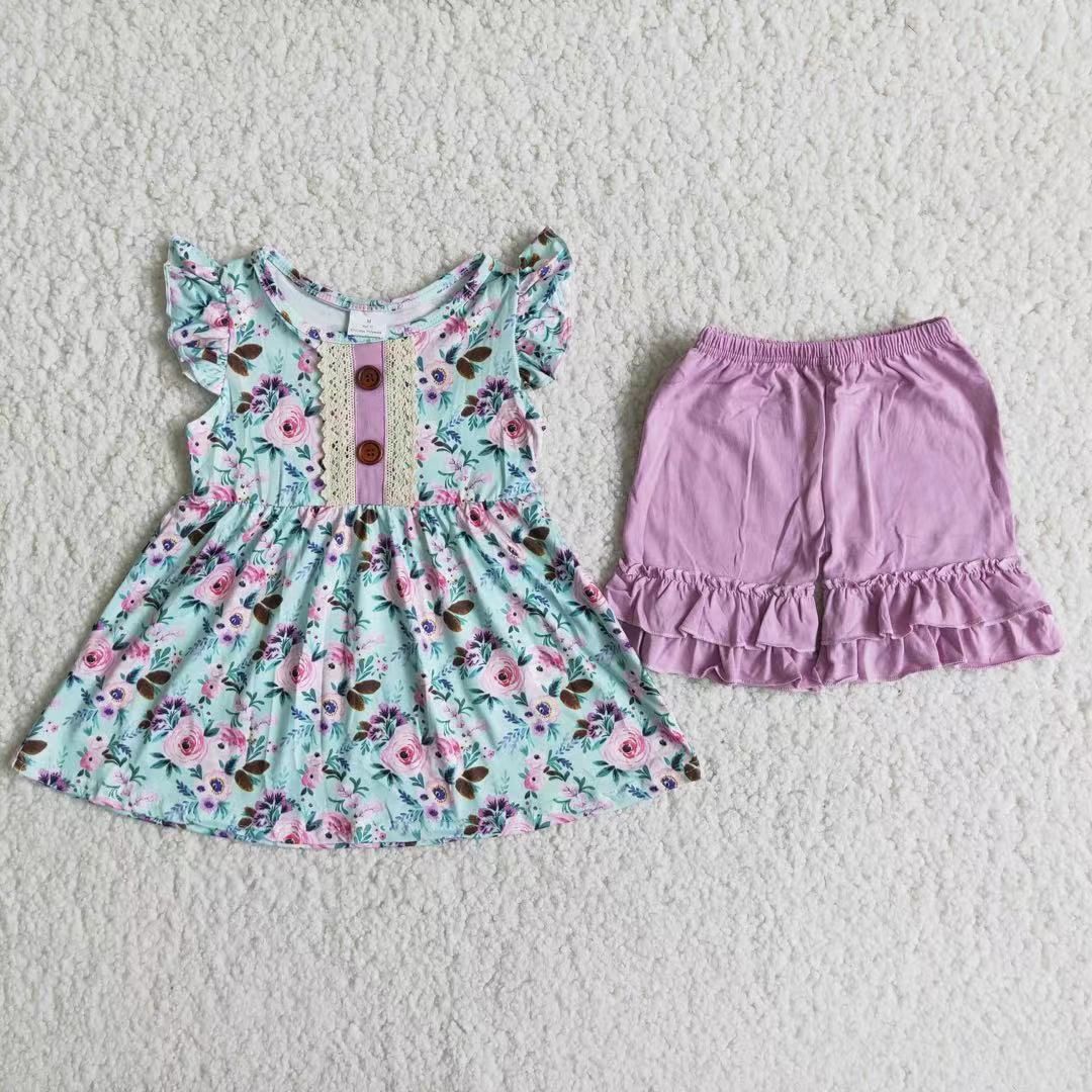 Floral tunic lavender ruffle shorts girls outfits