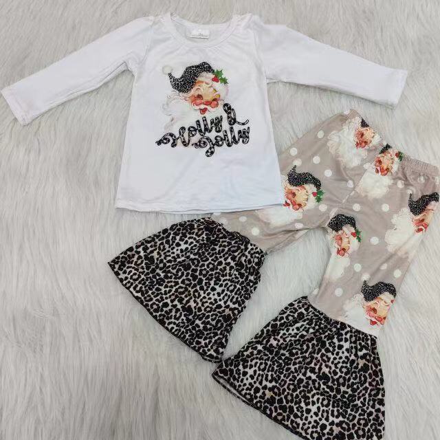 Santa print flare pants Christmas kids clothing girls
