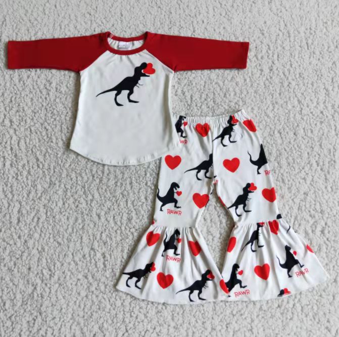 Rawr dinosaur heart print girls valentine's day clothing