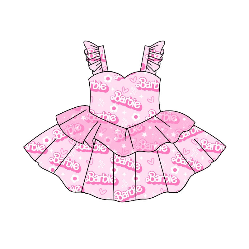 MOQ 5 sleeveless pink party girls tulle twirl dresses