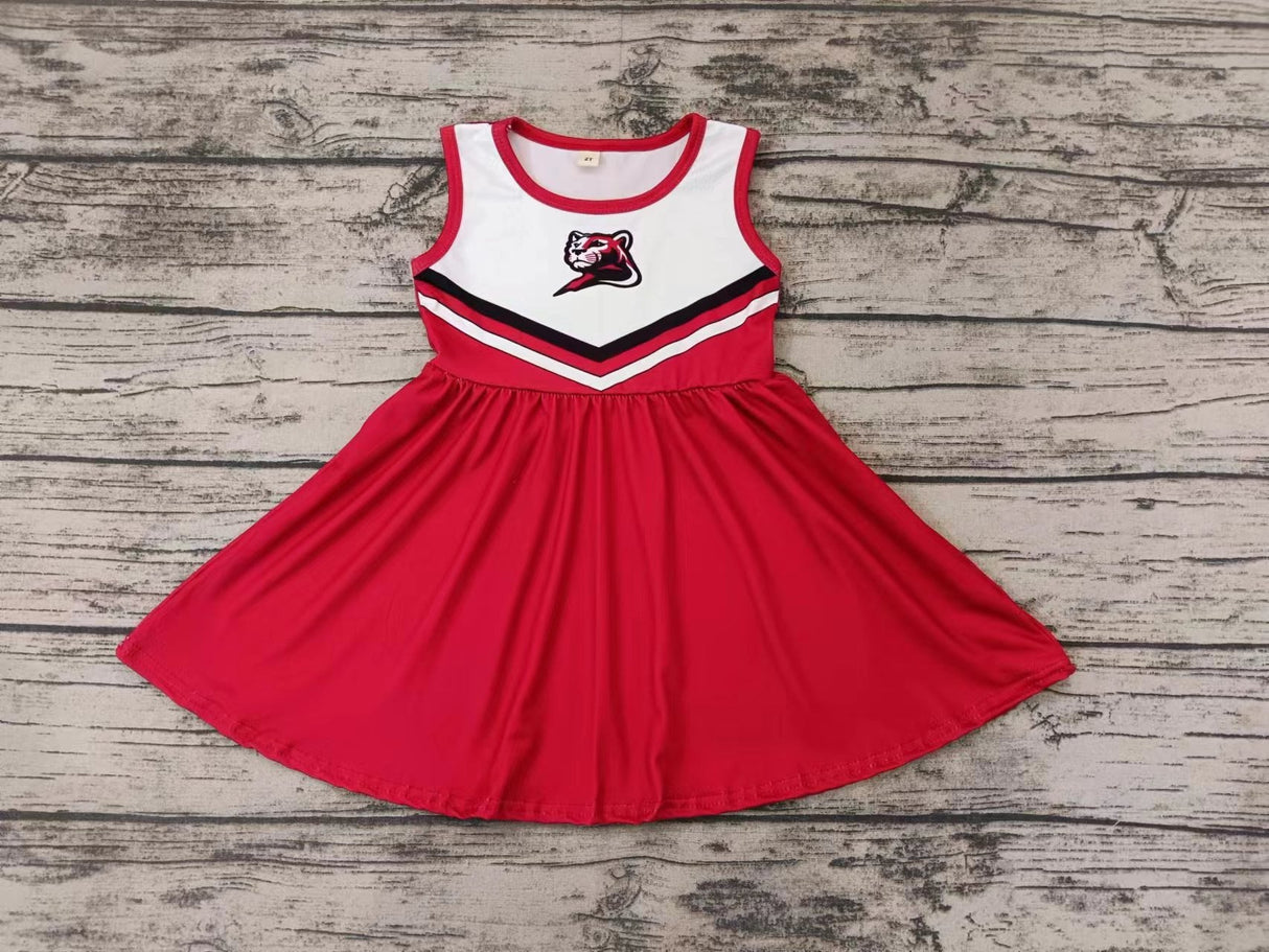 MOQ  3 sleeveless white red kids girls team cheer dress