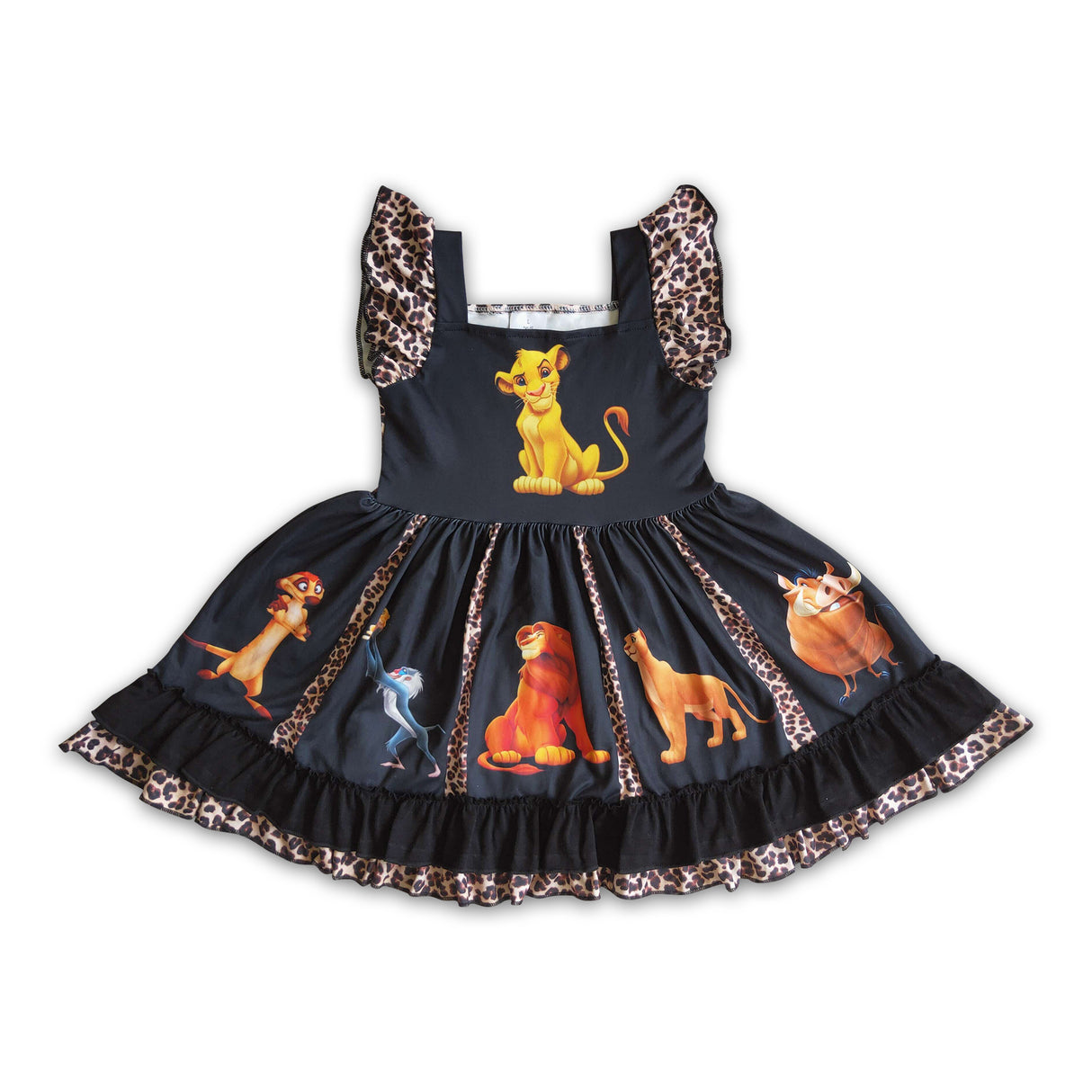 Girl black lion leopard twirl dresses