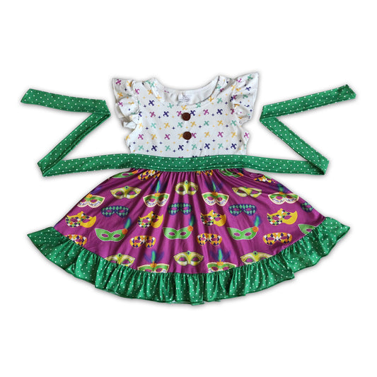 Flutter sleeve belt baby girls mardi gras dresses