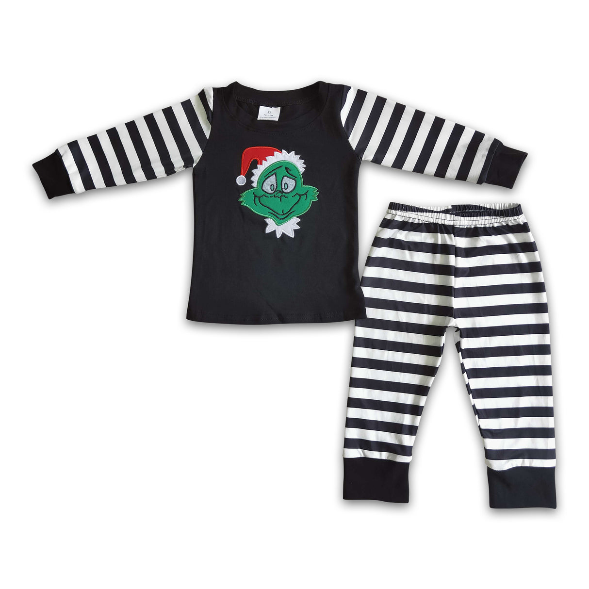 Christmas green face applique stripe boy sleep wear