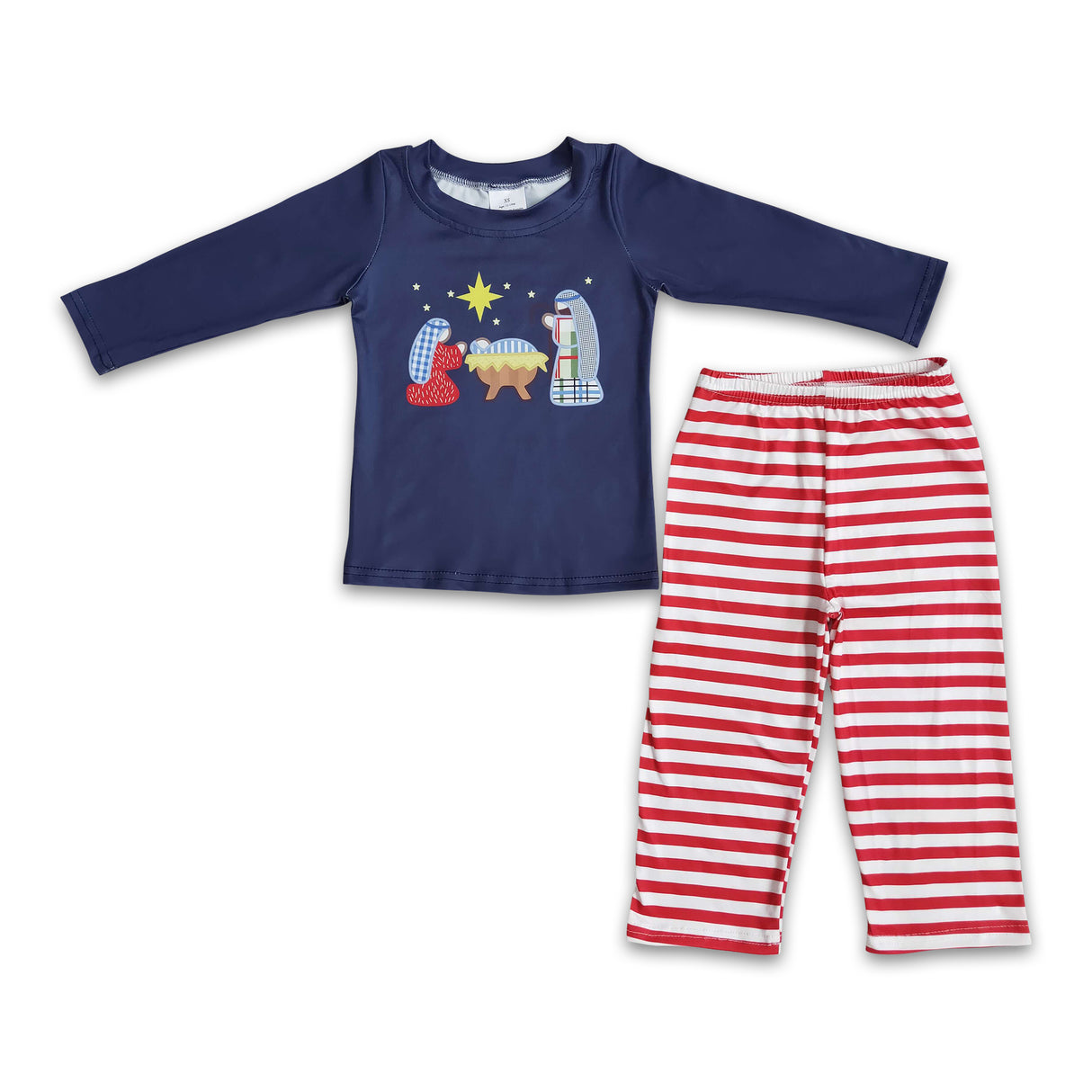 Nativity navy shirt stripe pants boy Christmas outfits