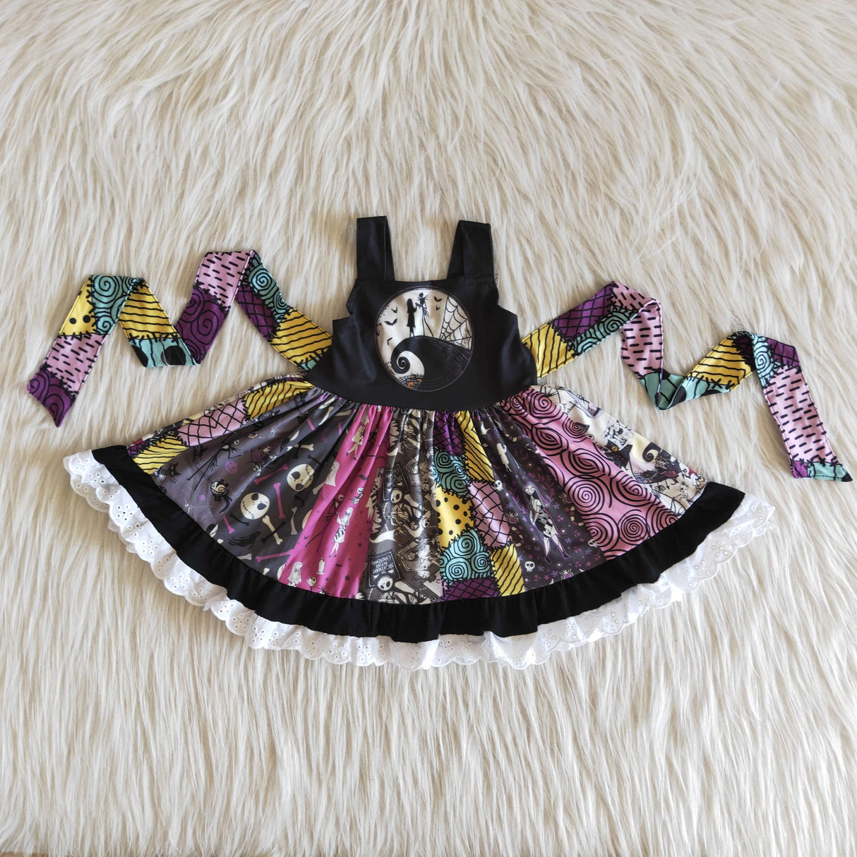 Girl sleeveless panel skull Halloween twirl dress