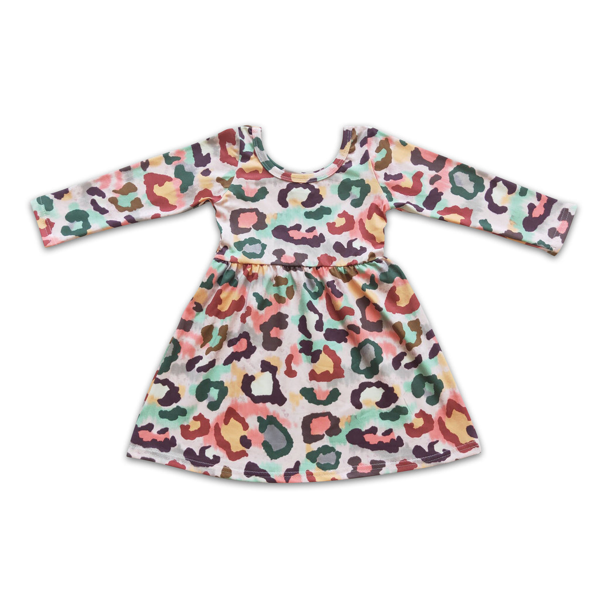 Colorful leopard long sleeve girls dresses