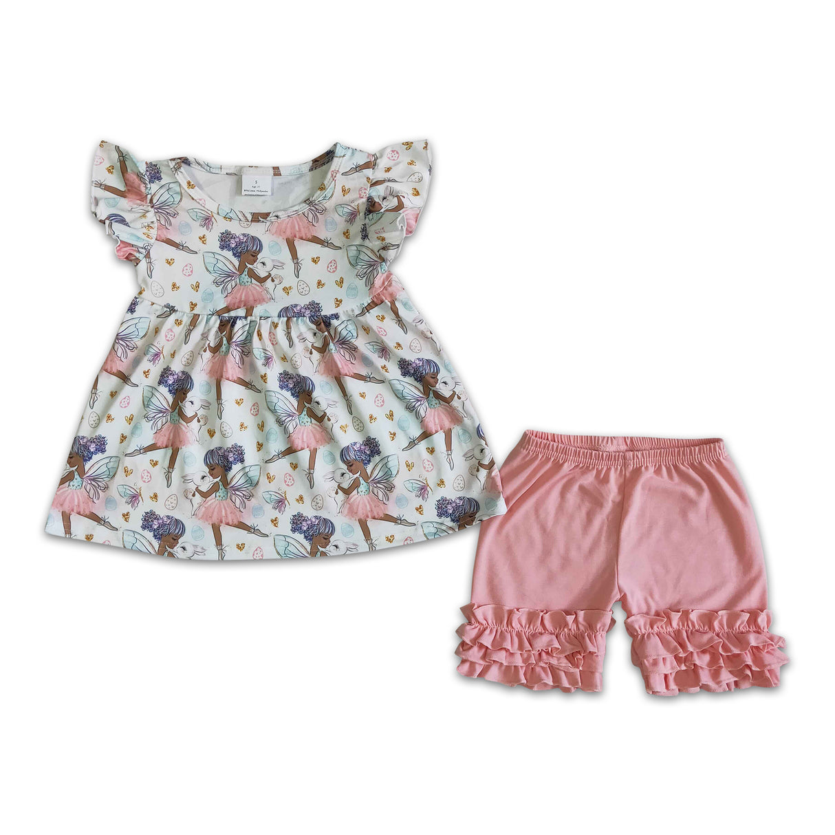 Cute girl bunny flutter sleeve icing ruffle shorts girls outfits