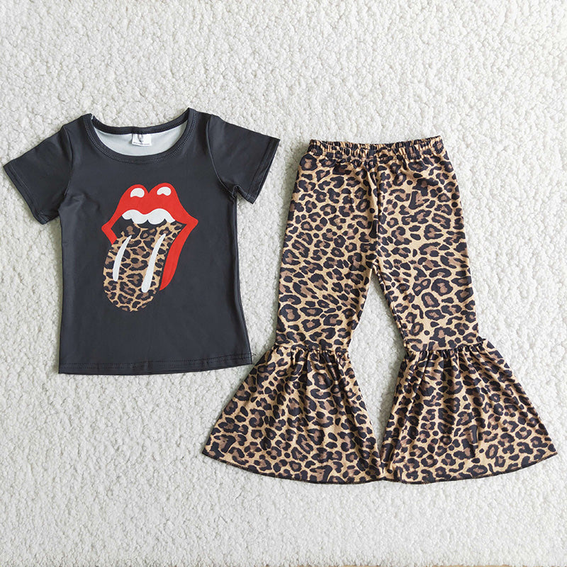 Girl Tongue Leopard Bell Bottom Singer Outfit