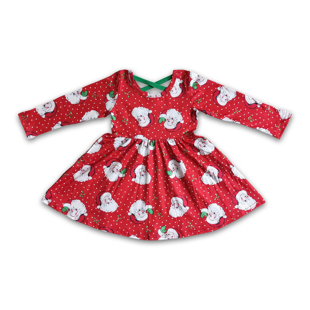 Santa print long sleeve girls twirl Christmas dresses