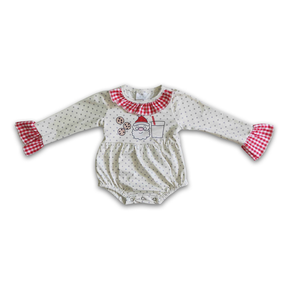 Polka dots santa print long sleeve baby girl Christmas romper