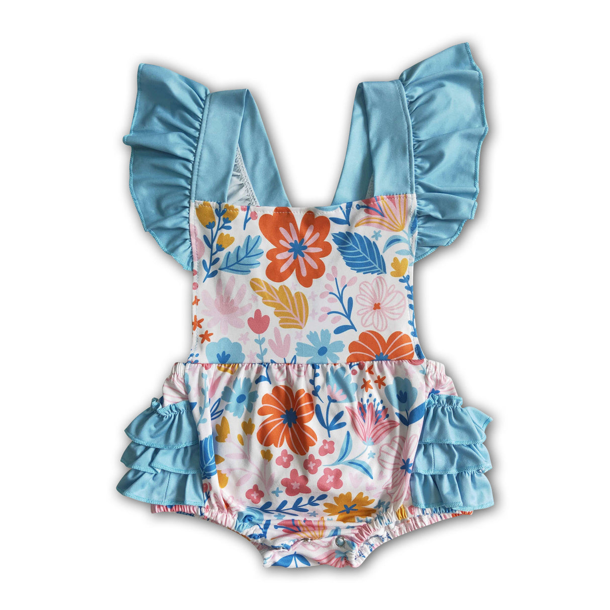 Flutter sleeve floral ruffle bubbles kids baby romper
