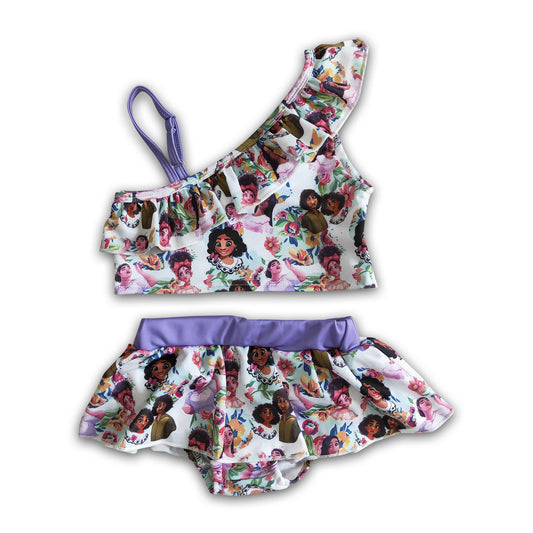 Lavender cute print magic baby girls summer swimsuit