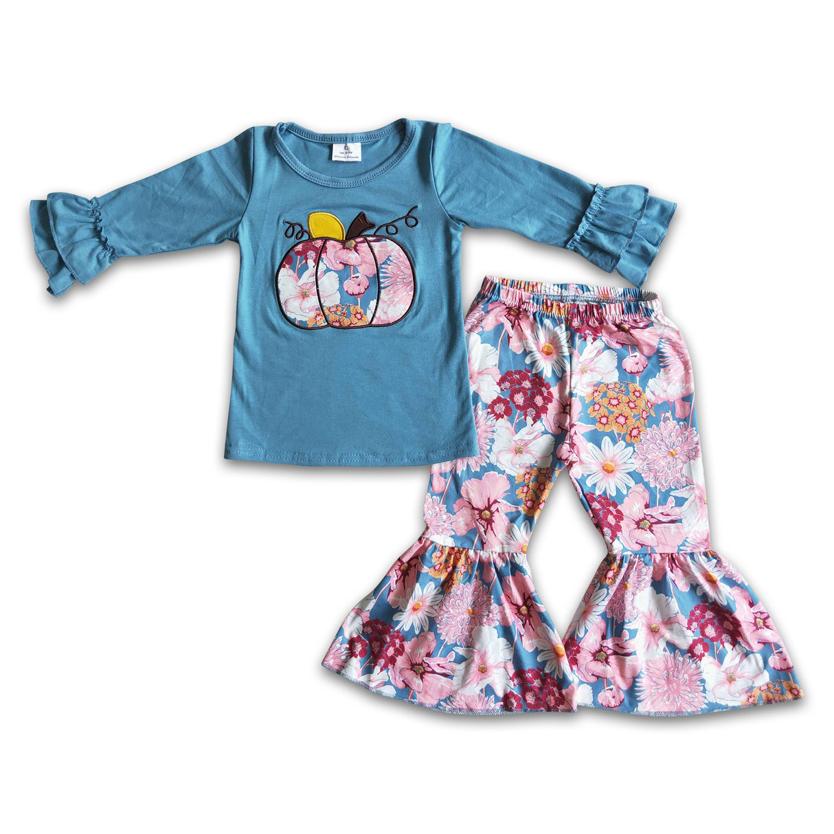 Cotton shirt pumpkin embroidery pants girls outfits