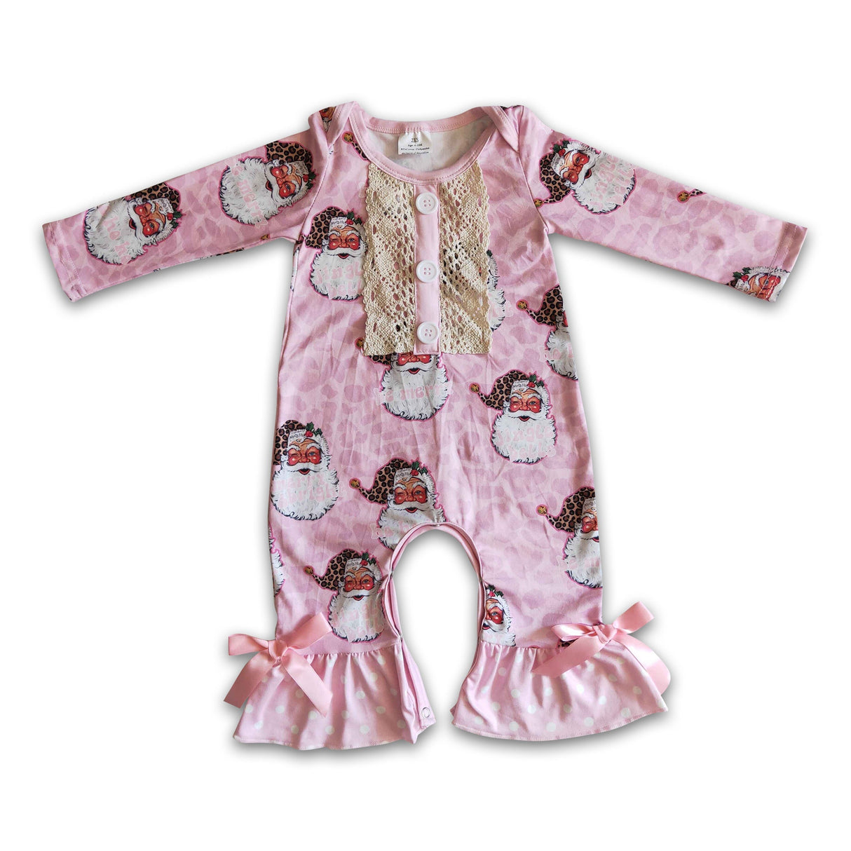 Pink leopard santa print baby Christmas romper