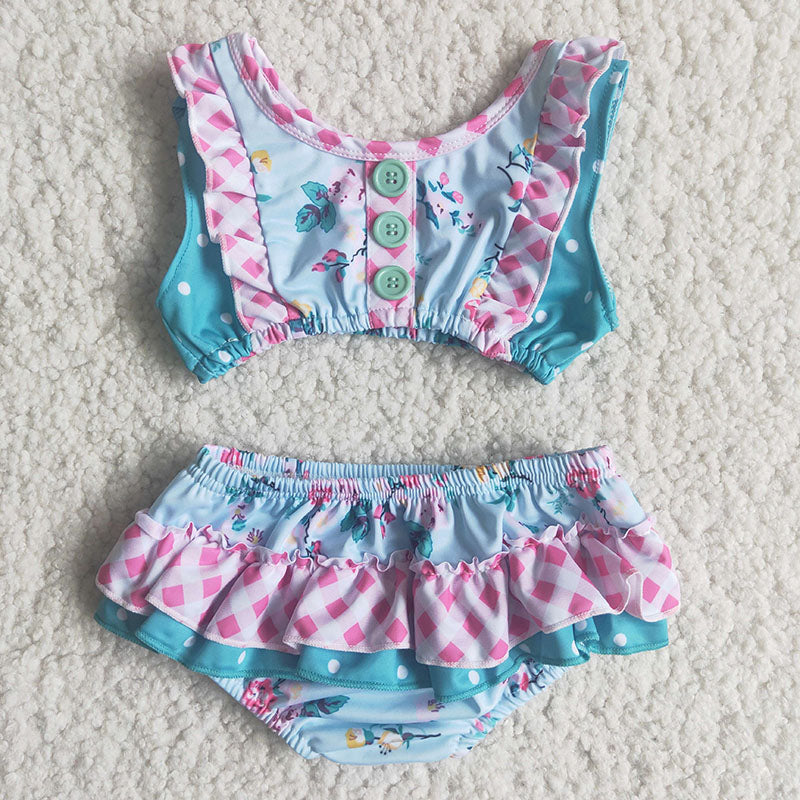 Girl Floral Plaid Swimsuit