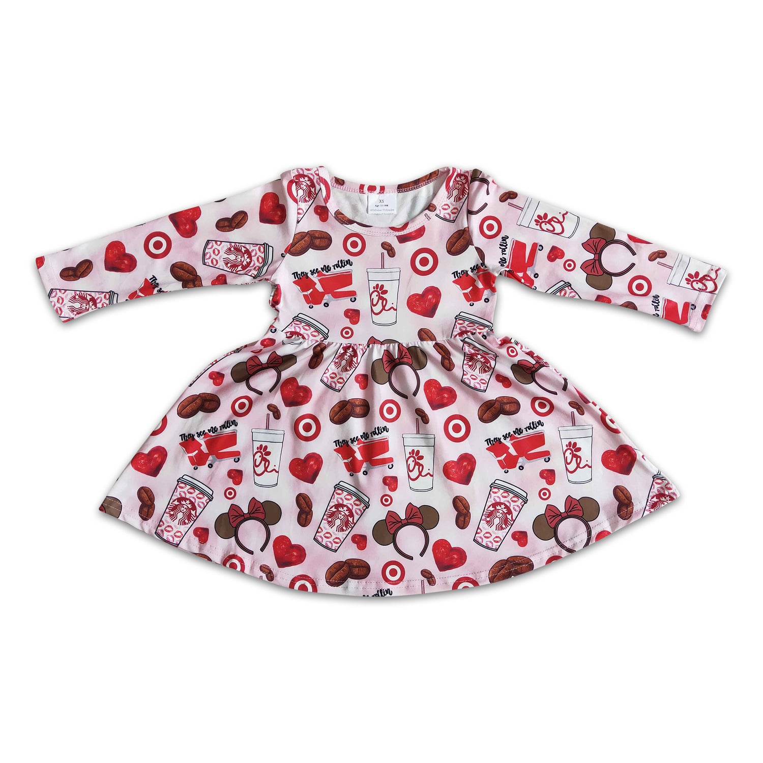 Long sleeve coffee drink cart girls twirl dresses