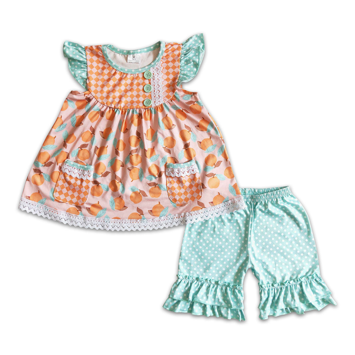 Flutter sleeve peach tunic shorts girls summer outfits