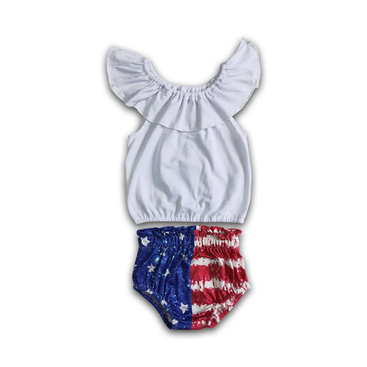 White cotton shirt stripe star bummies baby girls 4th of july clothes