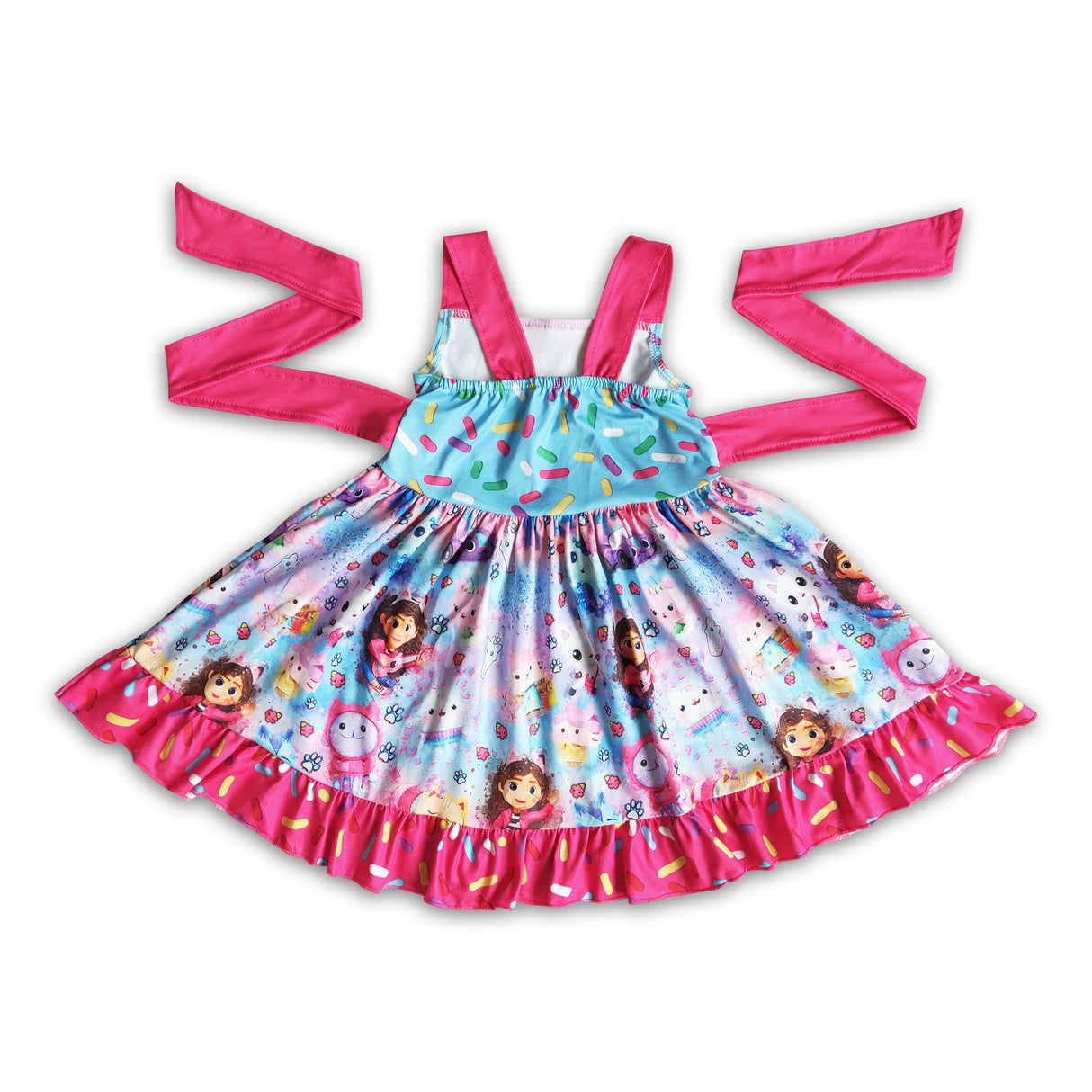 Sleeveless belt cat print baby girls twirl summer dresses