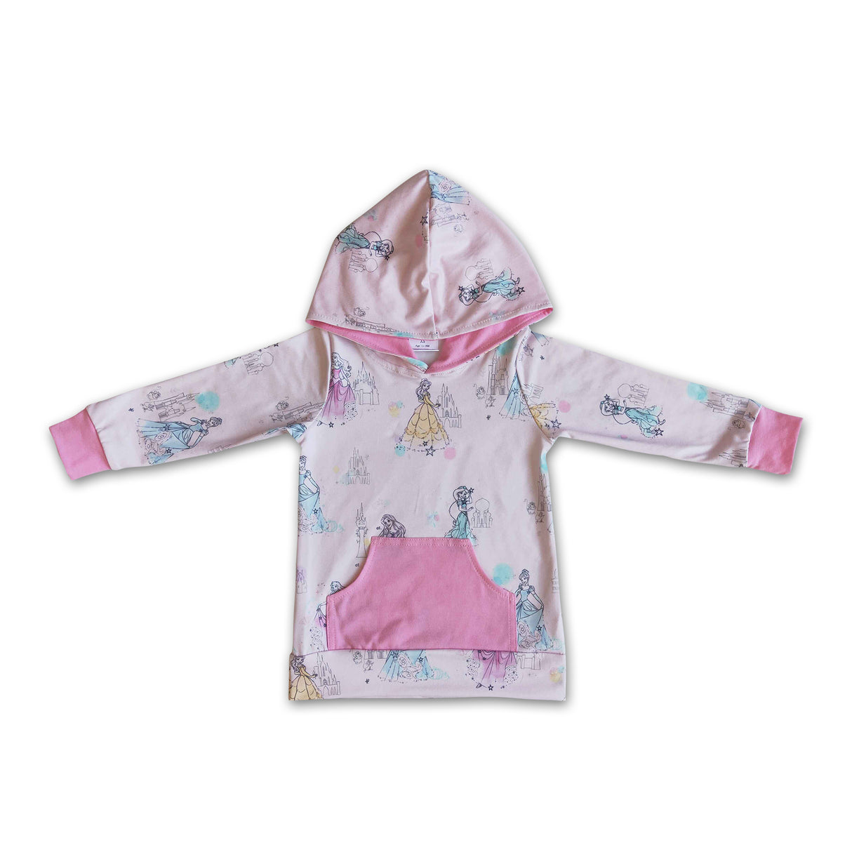 Pink princess long sleeve baby girls hoodie
