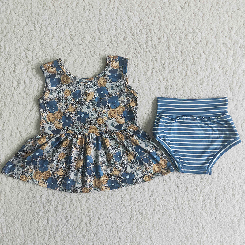 Girl Flowers Striped Bummies set