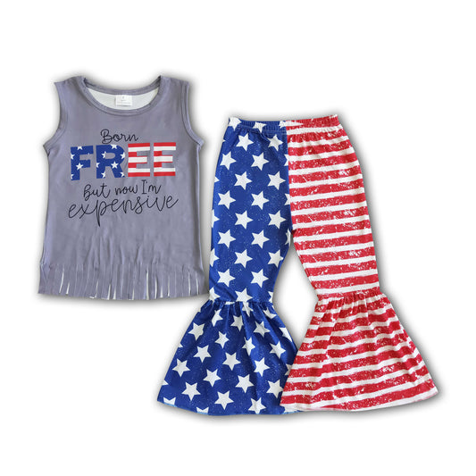 Born free but now I'm expensive tassels shirt girls 4th of july clothing
