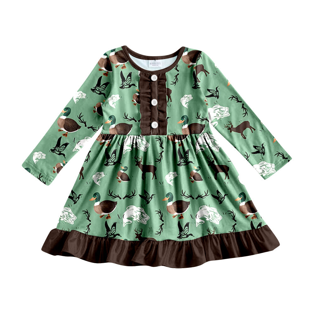 MOQ 5 deer duck brown ruffle kids girls dress