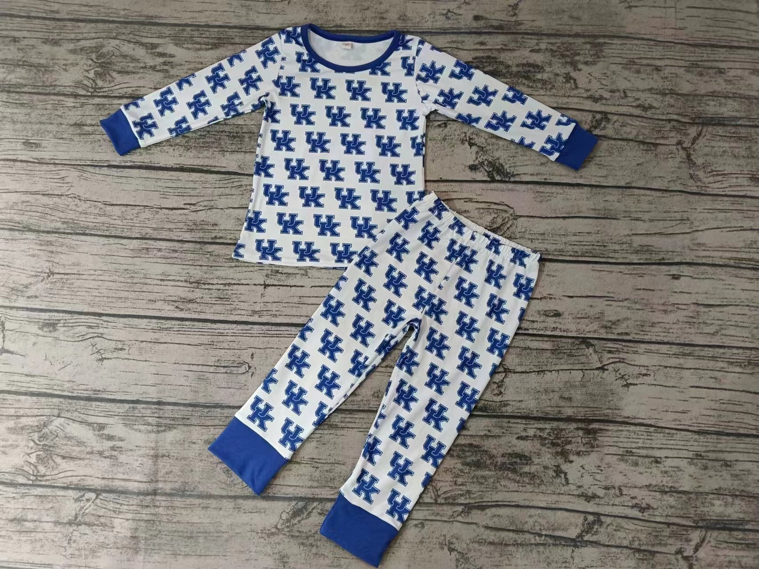 MOQ 5 long sleeves blue U K kids team pajamas