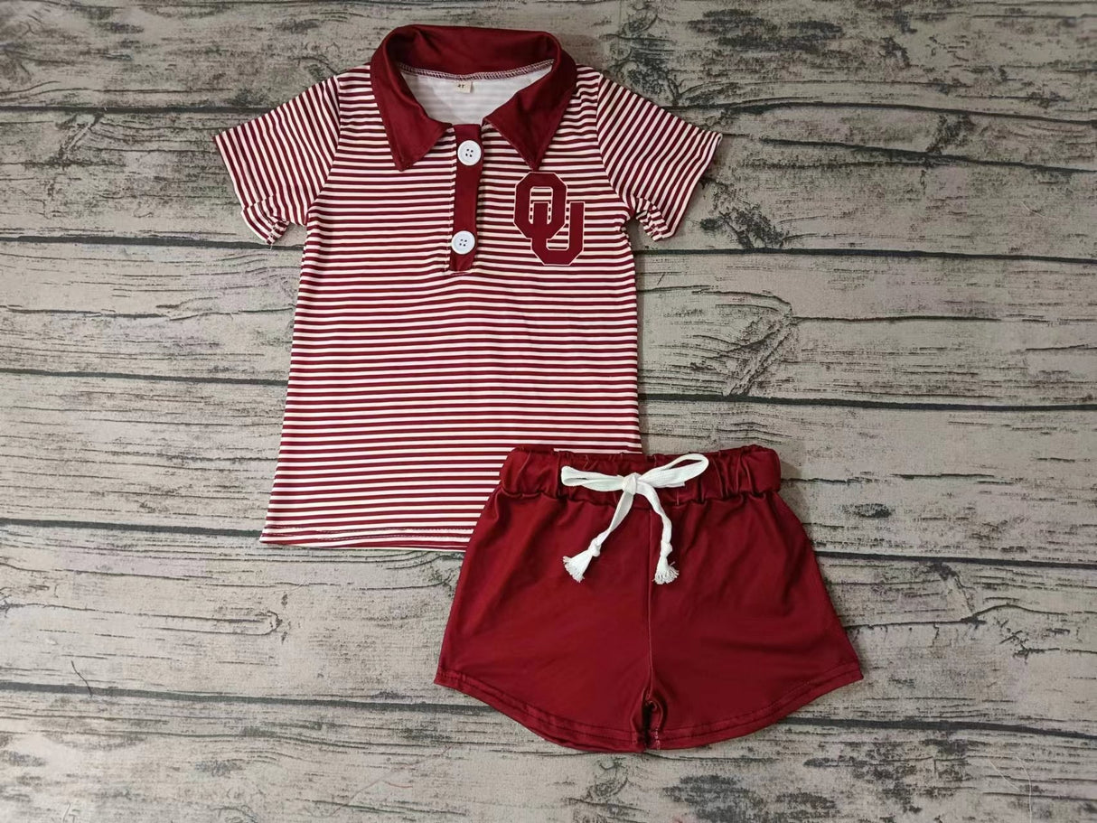 MOQ 3 pcs O U maroon stripe polo shirt shorts boy team clothes