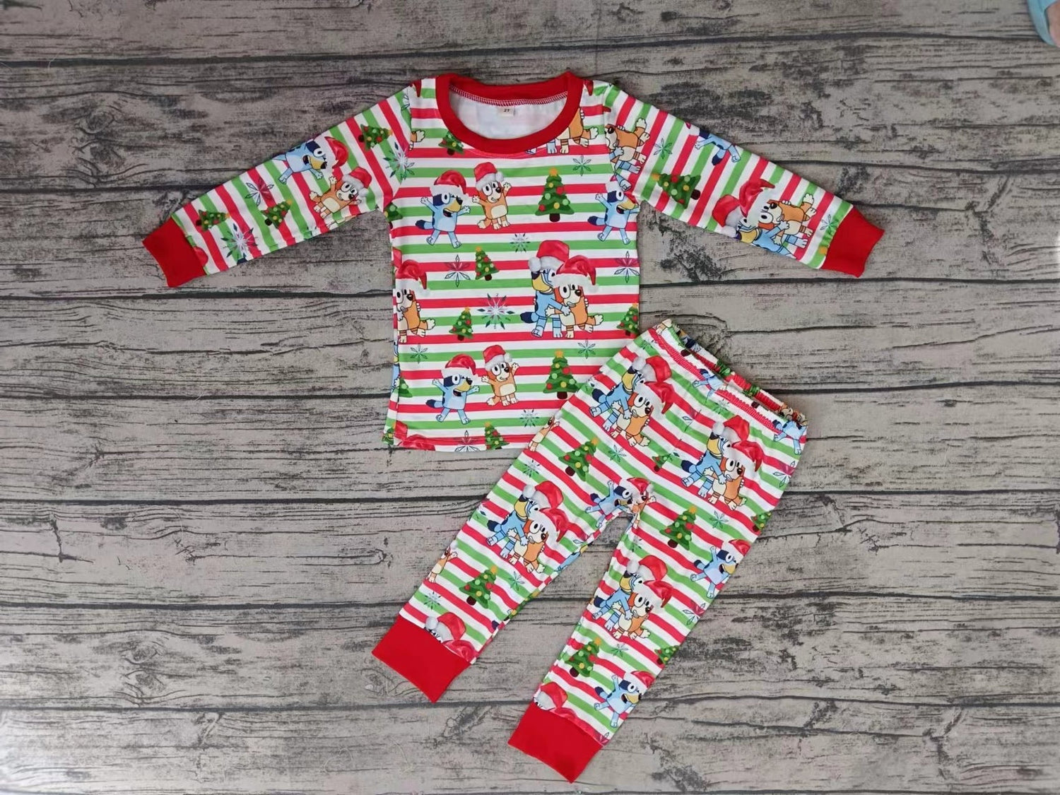 MOQ 5 long sleeves stripe dog kids Christmas pajamas