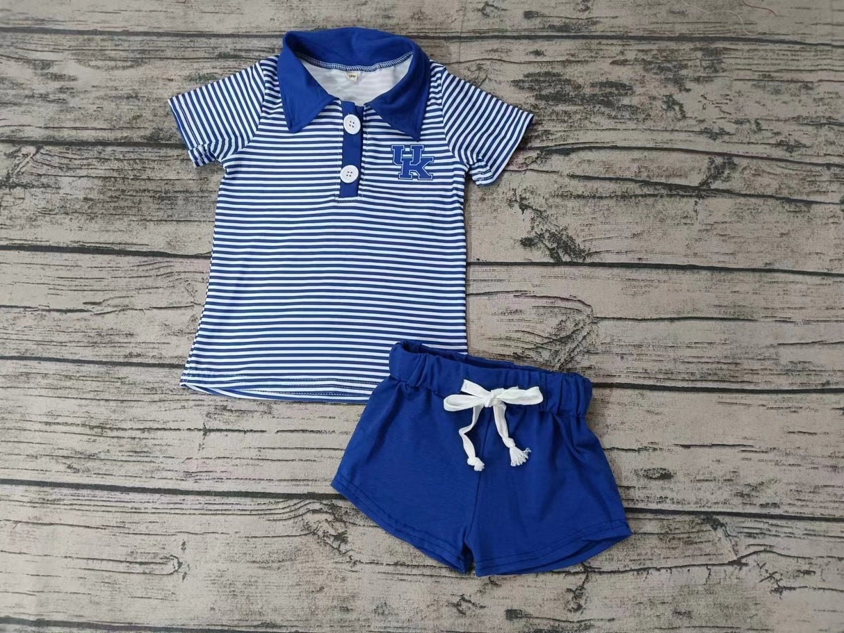 MOQ 3 pcs U K blue stripe polo shirt shorts boy team clothes