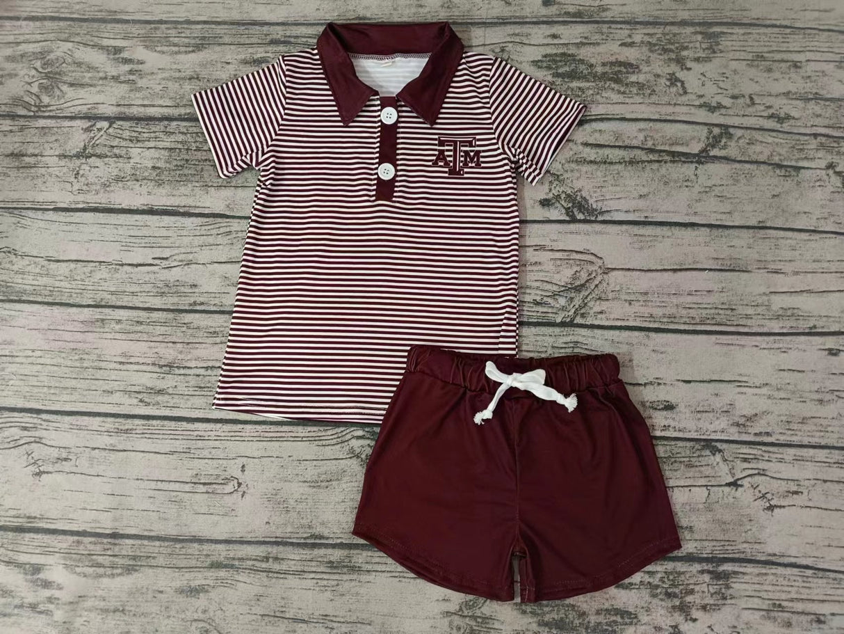 MOQ 3 pcs A T M maroon stripe polo shirt shorts boy team clothes